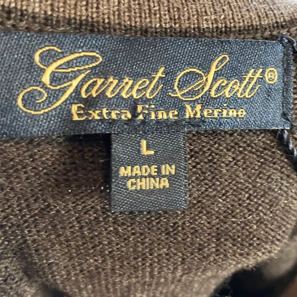 Garret Scott Sweater Mens Size Large Brown Extra Fine Merino Wool Long Sleeve